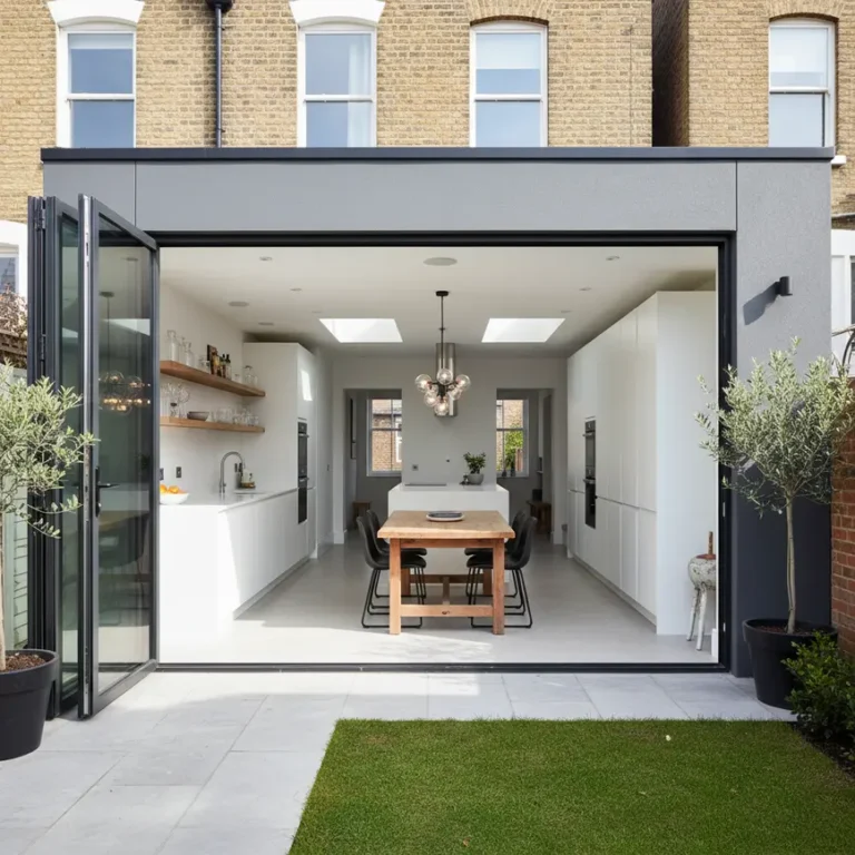 Modern house extension with bi-fold glass doors on North London Victorian terrace home