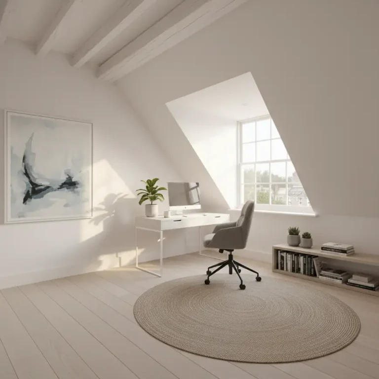 Modern loft conversion home office with dormer window and natural light in London property